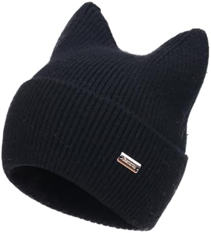 LUCKYBUNNY Cat Ear Beanie for Women Girls, Autumn Winter Knit Cuff
